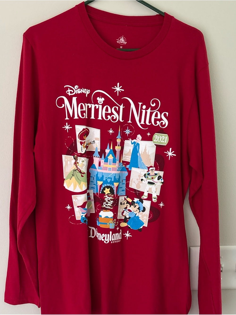 Disney Red Merriest Nites 2021 Holiday Graphic Long Sleeve Tee
